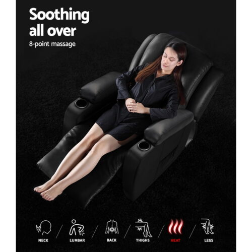 Artiss Recliner Chair Electric Heated Massage Chairs Faux Leather Cabin - Image 4