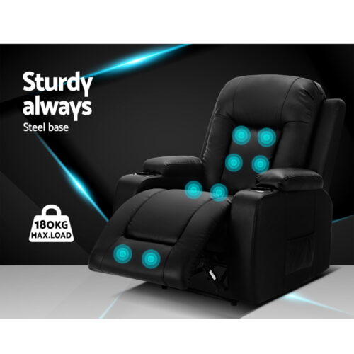 Artiss Recliner Chair Electric Heated Massage Chairs Faux Leather Cabin - Image 5