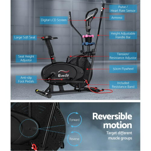 Everfit Exercise Bike 6 in 1 Elliptical Cross Trainer Home Gym Indoor Cardio - Image 5