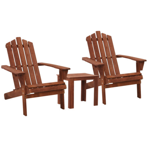 Gardeon 3PC Adirondack Outdoor Table and Chairs Wooden Beach Chair Brown - Image 2