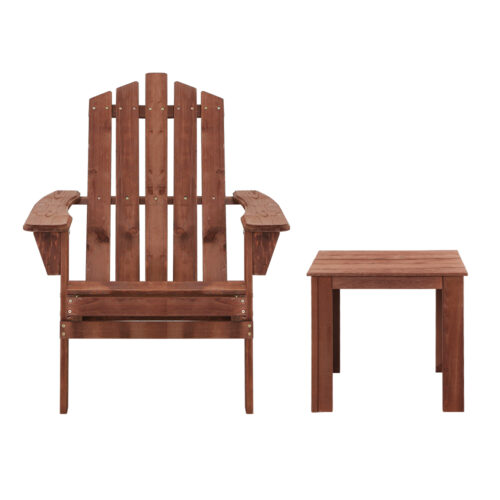 Gardeon 3PC Adirondack Outdoor Table and Chairs Wooden Beach Chair Brown - Image 4