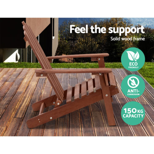 Gardeon 3PC Adirondack Outdoor Table and Chairs Wooden Beach Chair Brown - Image 11