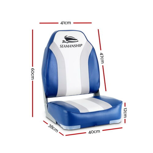 Seamanship 2X Folding Boat Seats Marine Seat Swivel High Back 12cm Padding Blue - Image 3