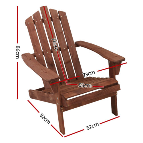 Gardeon Adirondack Outdoor Chairs Wooden Beach Chair Patio Furniture Garden Brown - Image 3