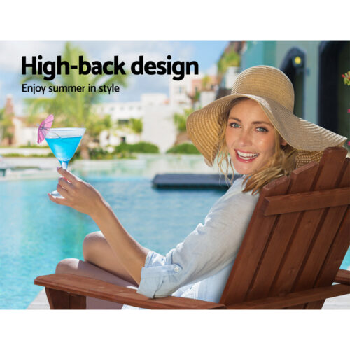 Gardeon Adirondack Outdoor Chairs Wooden Beach Chair Patio Furniture Garden Brown - Image 12