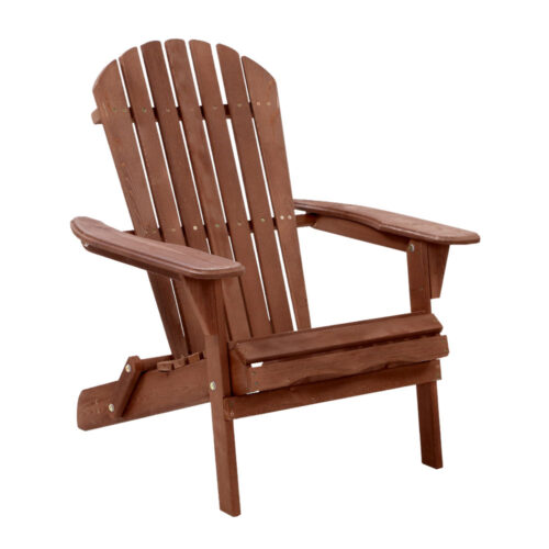 Gardeon Adirondack Outdoor Chairs Wooden Foldable Beach Chair Patio Furniture Brown - Image 2