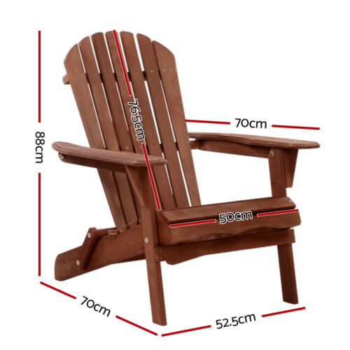 Gardeon Adirondack Outdoor Chairs Wooden Foldable Beach Chair Patio Furniture Brown - Image 3