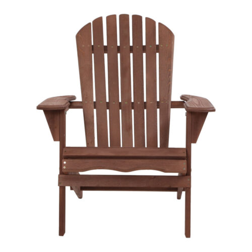 Gardeon Adirondack Outdoor Chairs Wooden Foldable Beach Chair Patio Furniture Brown - Image 4