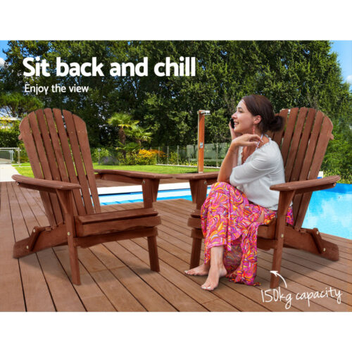 Gardeon Adirondack Outdoor Chairs Wooden Foldable Beach Chair Patio Furniture Brown - Image 8