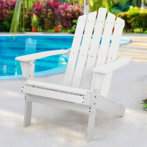 Gardeon Adirondack Outdoor Chairs Wooden Beach Chair Patio Furniture Garden White - Image 9