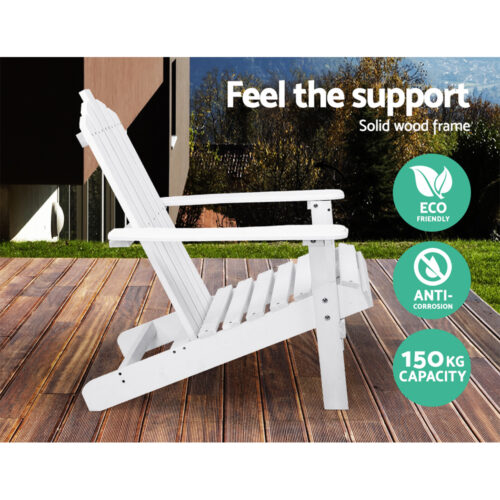 Gardeon Adirondack Outdoor Chairs Wooden Beach Chair Patio Furniture Garden White - Image 11