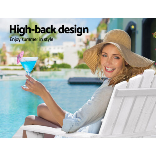 Gardeon Adirondack Outdoor Chairs Wooden Beach Chair Patio Furniture Garden White - Image 12