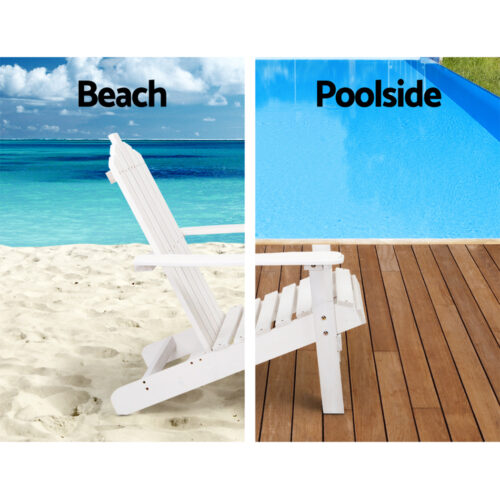 Gardeon Adirondack Outdoor Chairs Wooden Beach Chair Patio Furniture Garden White - Image 13
