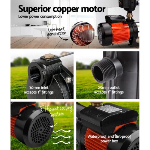 Giantz Garden Water Pump High Pressure 1800W 5-Stage Tank Irrigation Black - Image 2