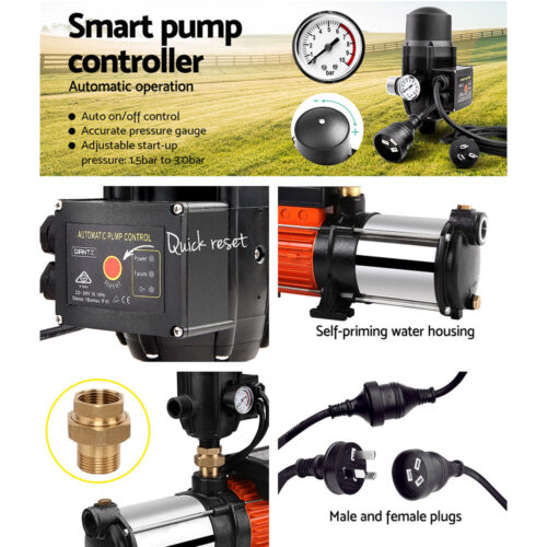 Giantz Garden Water Pump High Pressure 1800W 5-Stage Tank Irrigation Black - Image 3