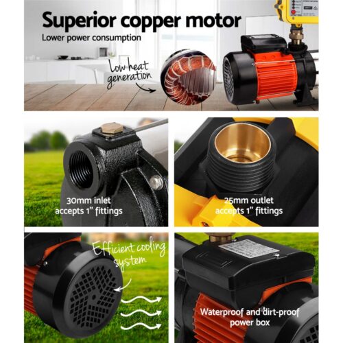 Giantz Garden Water Pump High Pressure 1800W 5-Stage Tank Irrigation Yellow - Image 2