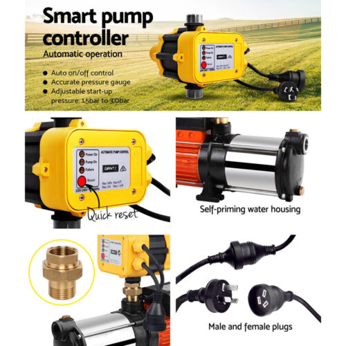 Giantz Garden Water Pump High Pressure 1800W 5-Stage Tank Irrigation Yellow - Image 3