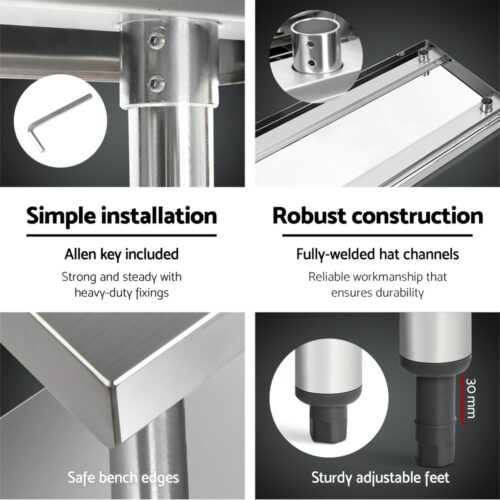 Cefito 1524x610mm Stainless Steel Kitchen Bench 304 - Image 4