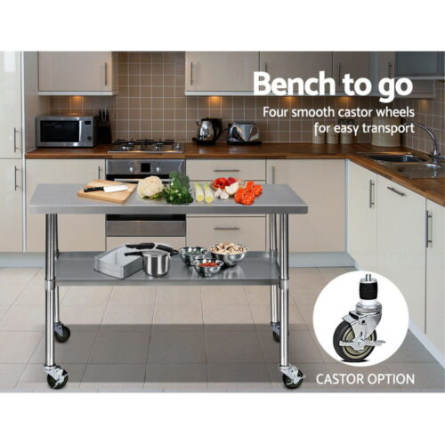 Cefito 1219x610mm Stainless Steel Kitchen Bench with Wheels 304 - Image 3