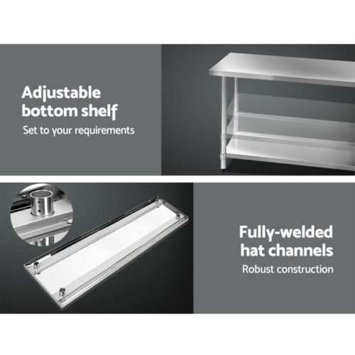 Cefito 1829x610mm Stainless Steel Kitchen Bench with Wheels 304 - Image 4