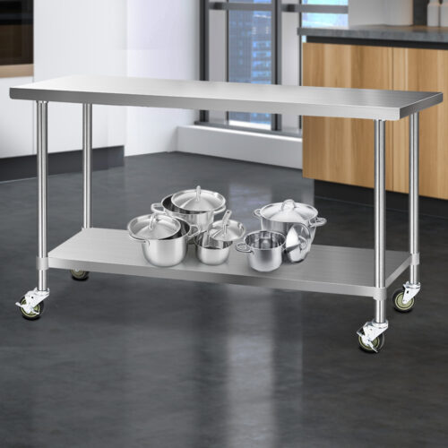 Cefito 1829x610mm Stainless Steel Kitchen Bench with Wheels 304 - Image 7