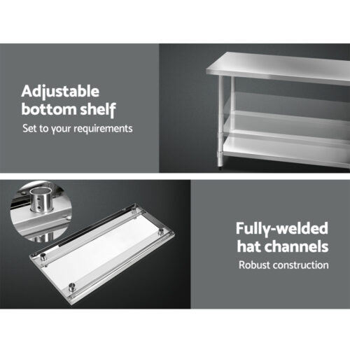 Cefito 1524x610mm Stainless Steel Kitchen Bench with Wheels 430 - Image 4