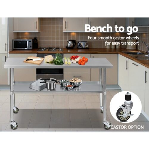 Cefito 1524x610mm Stainless Steel Kitchen Bench with Wheels 430 - Image 5