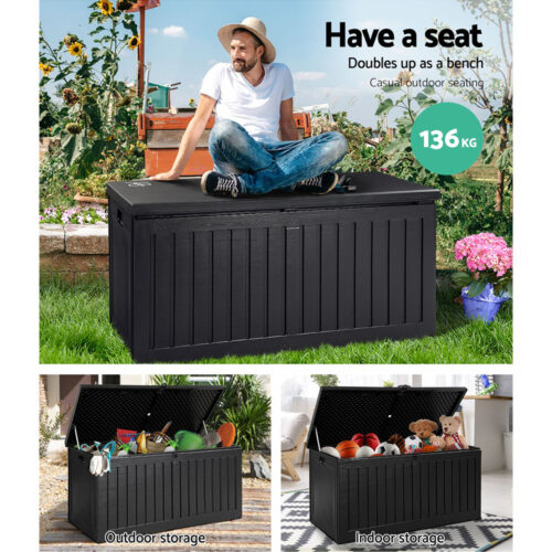 Gardeon Outdoor Storage Box 270L Container Lockable Garden Bench Tool Shed Black - Image 5
