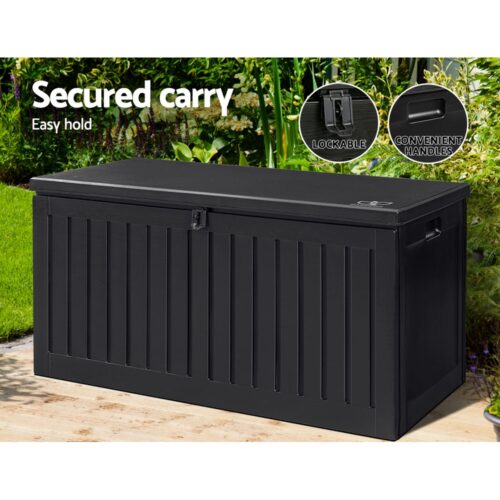 Gardeon Outdoor Storage Box 270L Container Lockable Garden Bench Tool Shed Black - Image 7