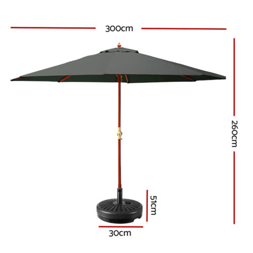 Instahut Outdoor Umbrella Pole Umbrellas 3M with Base Garden Stand Deck Charcoal - Image 3