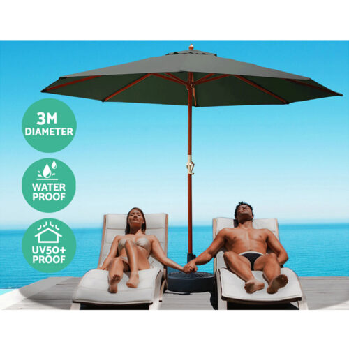 Instahut Outdoor Umbrella Pole Umbrellas 3M with Base Garden Stand Deck Charcoal - Image 5