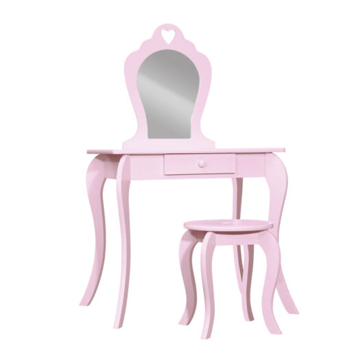 Keezi Kids Dressing Table Stool Set Vanity Mirror Princess Children Makeup Pink - Image 3