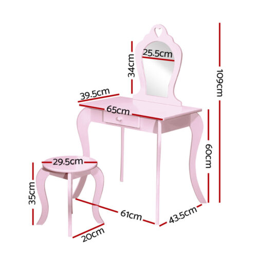 Keezi Kids Dressing Table Stool Set Vanity Mirror Princess Children Makeup Pink - Image 4