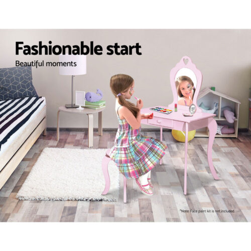 Keezi Kids Dressing Table Stool Set Vanity Mirror Princess Children Makeup Pink - Image 6