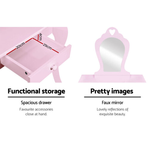 Keezi Kids Dressing Table Stool Set Vanity Mirror Princess Children Makeup Pink - Image 7
