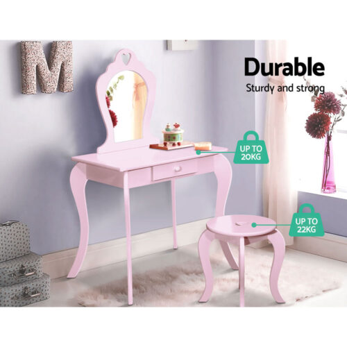 Keezi Kids Dressing Table Stool Set Vanity Mirror Princess Children Makeup Pink - Image 8