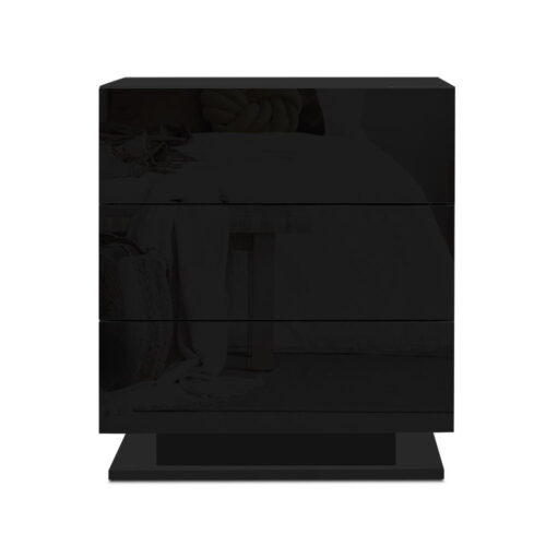 Artiss Bedside Table LED 3 Drawers - MORI Black - Image 2