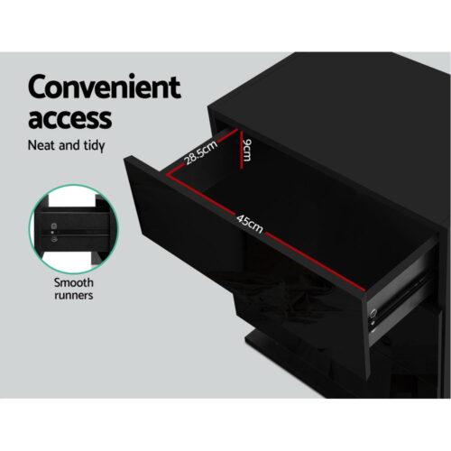 Artiss Bedside Table LED 3 Drawers - MORI Black - Image 5