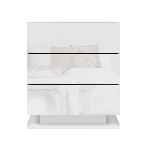 Artiss Bedside Table LED 3 Drawers - MORI White - Image 2