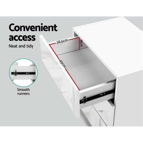 Artiss Bedside Table LED 3 Drawers - MORI White - Image 5