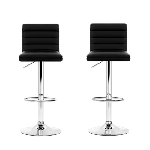 Artiss 2x Bar Stools Padded Leather Gas Lift Black - Image 3