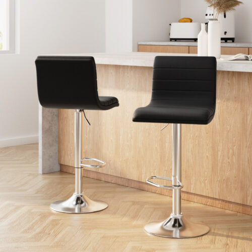 Artiss 2x Bar Stools Padded Leather Gas Lift Black - Image 8