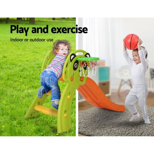 Keezi Kids Slide Set Basketball Hoop Indoor Outdoor Playground Toys 100cm Orange - Image 6