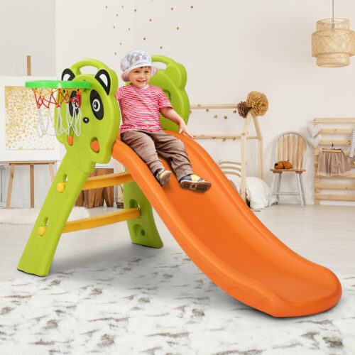 Keezi Kids Slide Set Basketball Hoop Indoor Outdoor Playground Toys 100cm Orange - Image 9