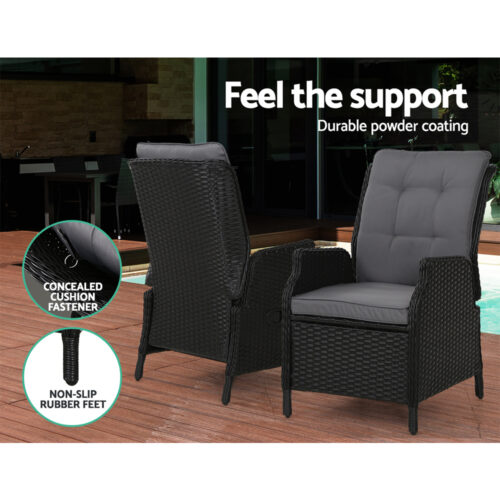 Gardeon 2PC Recliner Chair Sun lounge Wicker Lounger Outdoor Furniture Adjustable Black - Image 11