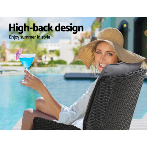Gardeon 5PC Recliner Chairs Table Sun lounge Wicker Outdoor Furniture Adjustable Black - Image 12