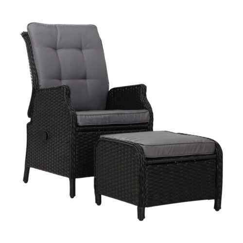 Gardeon Recliner Chair Sun lounge Wicker Lounger Outdoor Furniture Patio Adjustable Black - Image 2