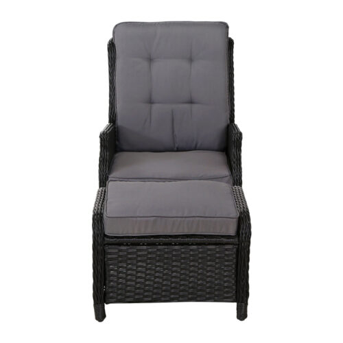 Gardeon Recliner Chair Sun lounge Wicker Lounger Outdoor Furniture Patio Adjustable Black - Image 4