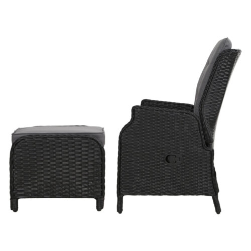 Gardeon Recliner Chair Sun lounge Wicker Lounger Outdoor Furniture Patio Adjustable Black - Image 5
