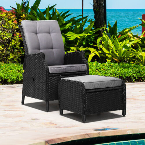 Gardeon Recliner Chair Sun lounge Wicker Lounger Outdoor Furniture Patio Adjustable Black - Image 9